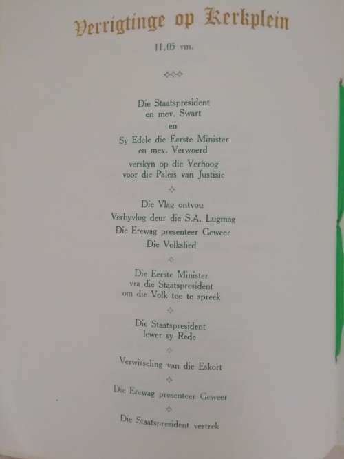 Booklet - The inauguration of the first State President of the Republic of South Africa- 31 May 1961